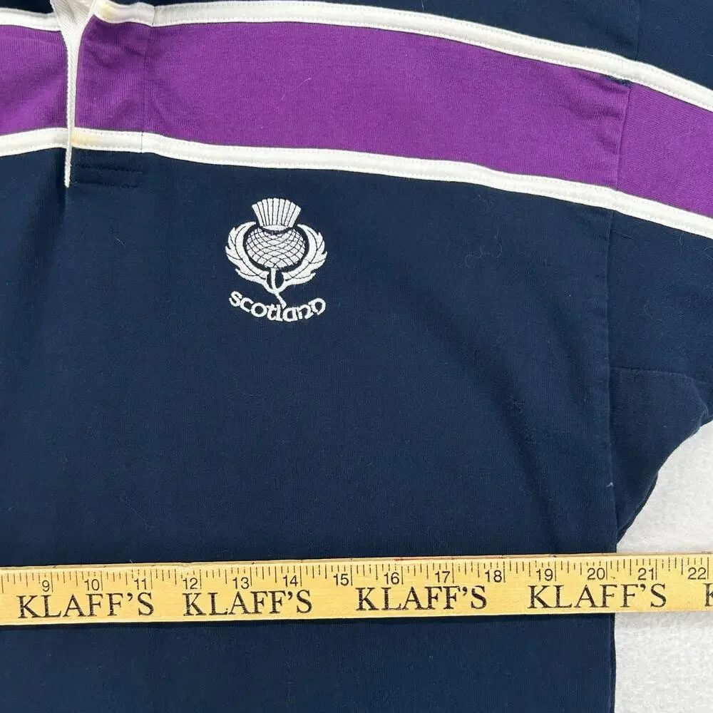 SCOTLAND Shirt Mens S RUGBY NATIONS Striped Tartan Army Polo Cotton Blue_12